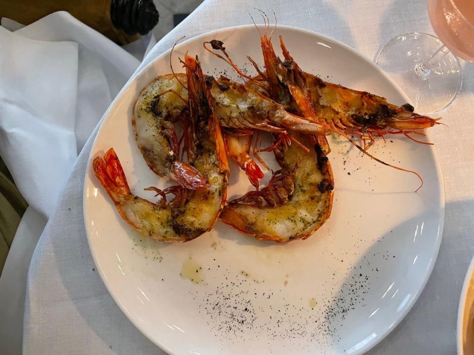 Grilled prawns with seaweed butter to begin (Kate Ng)