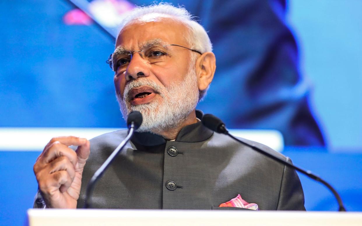 India's Prime Minister Narendra Modi delivers the keynote address at the opening of the IISS Shangri-la Dialogue, Singapore, Friday, June 1, 2018. - AP