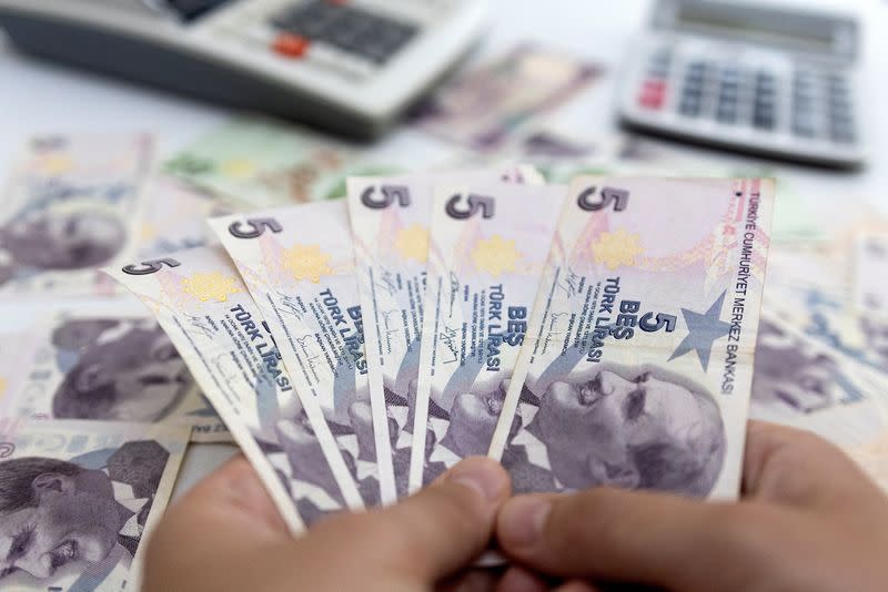 FILE PHOTO: Illustration shows Turkish Lira banknotes