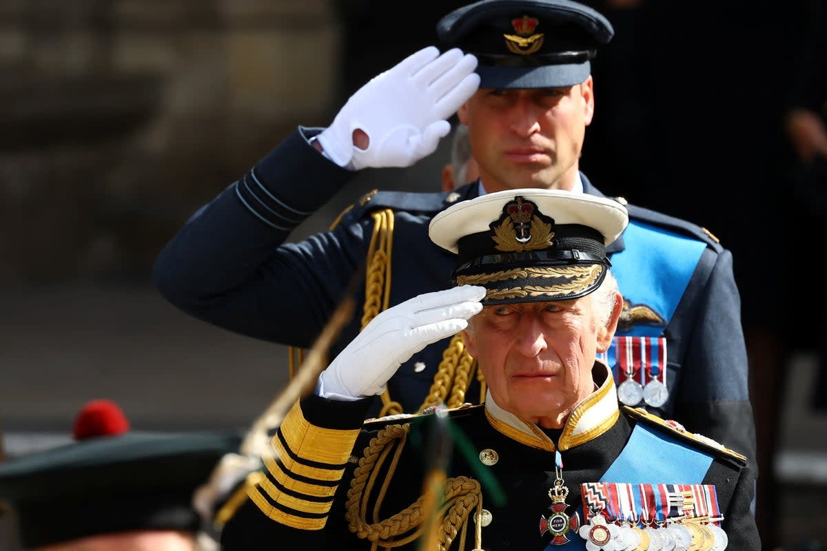 King Charles III and the Prince of Wales at the State Funeral of Queen Elizabeth II (Hannah McKay/PA) (PA Wire)