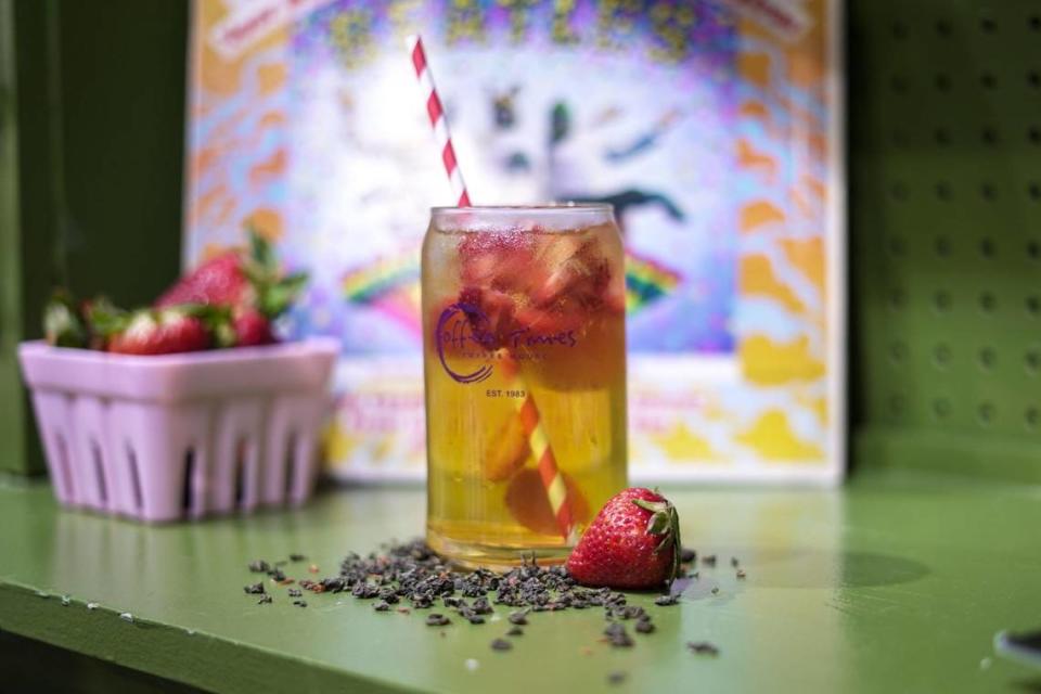 The Strawberry Fields (Forever) is a strawberry-laced oolong tea. It is available at Coffee Times during Lexington Coffee + Tea Week, which runs May 7-13.