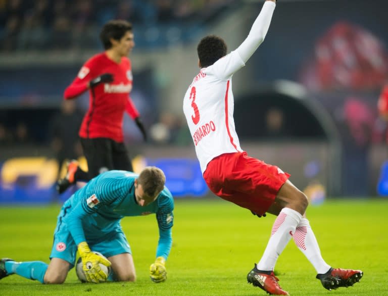 Eintracht Frankfurt's goalkeeper Lukas Hradecky keeps the ball outside the 16 meter field on January 21, 2017