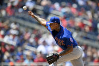 New York Mets starting pitcher Taijuan Walker delivers during the fifth inning of a baseball game against the Washington Nationals, Sunday, June 20, 2021, in Washington. (AP Photo/Nick Wass)