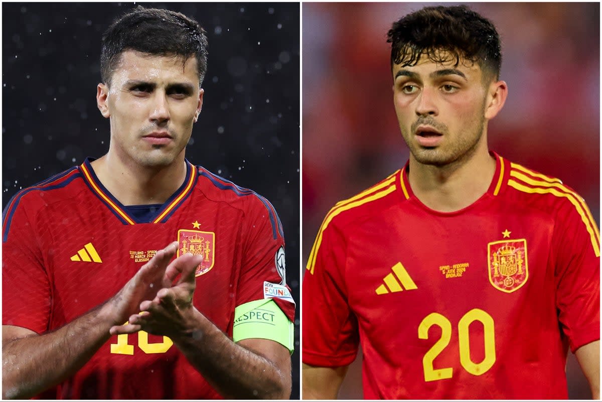 A pivot of Manchester City bedrock Rodri (left) and Barcelona star Pedri will be the starting point for the Spanish engine room  (Getty)