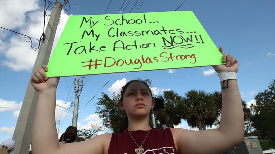 Students at the Florida high school are now demanding tighter gun control laws. Source: Getty