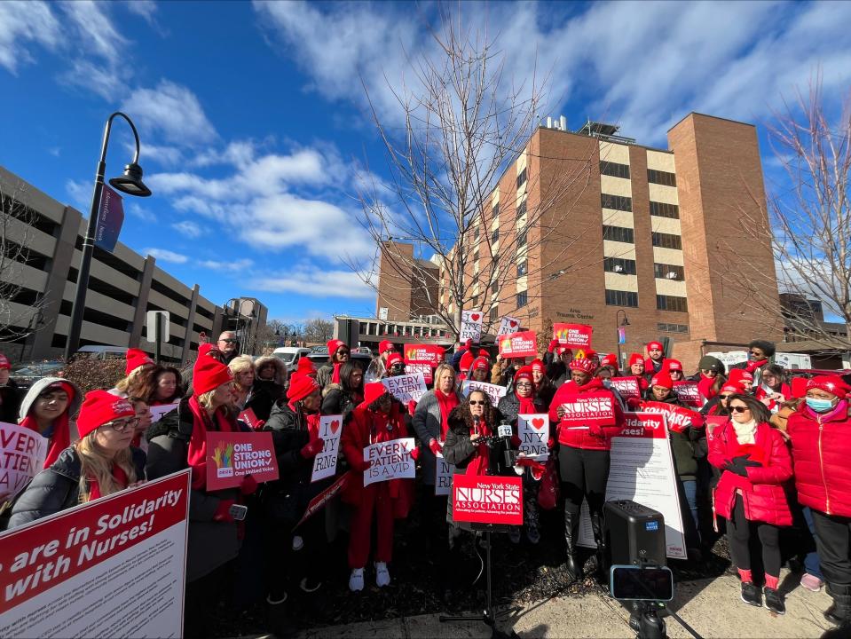 Nurses from Montefiore hospitals in Nyack, New Rochelle and Mount Vernon had voted to authorize a strike, but a tentative contract agreement has been reached.
(Credit: New York State Nurses Association)