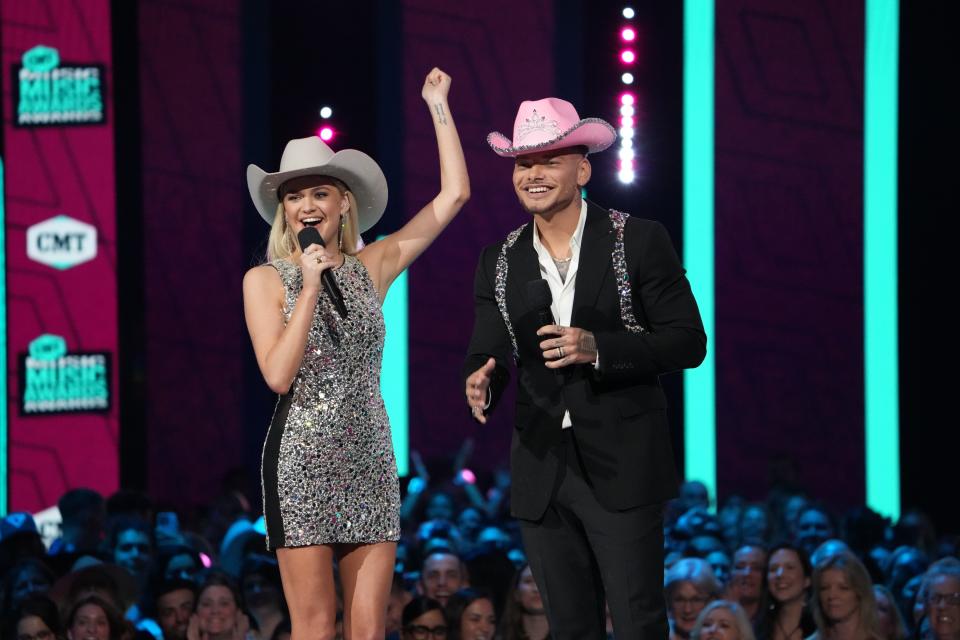 Kelsea Ballerina and Kane Brown host the CMT Awards at the Moody Center on Sunday, April 2, 2023, in Austin, Texas. 