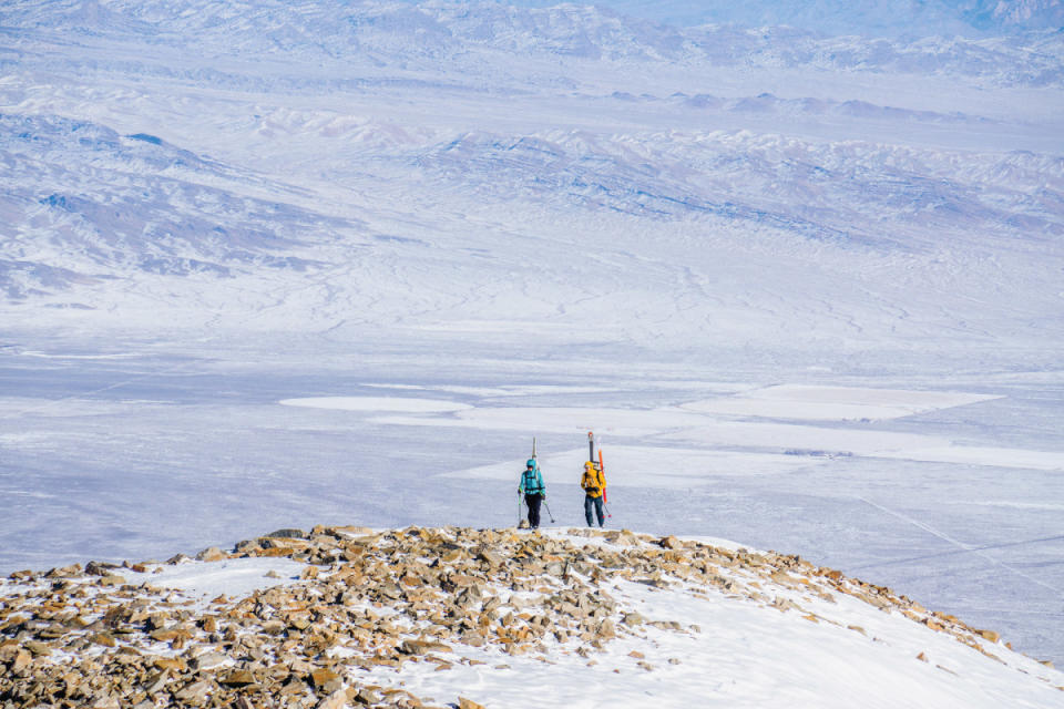 Rain Felki and Clay James explore Doso Doyabi, a 12,777-foot peak in Great Basin National Park.<p>Photo: Conor Phelan</p>