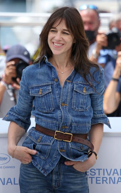 Charlotte Gainsbourg arrives at a photocall for the film "Jane par Charlotte" during the 74th annual Cannes International Film Festival in France on July 8, 2021. The actor turns 52 on July 21. File Photo by David Silpa/UPI