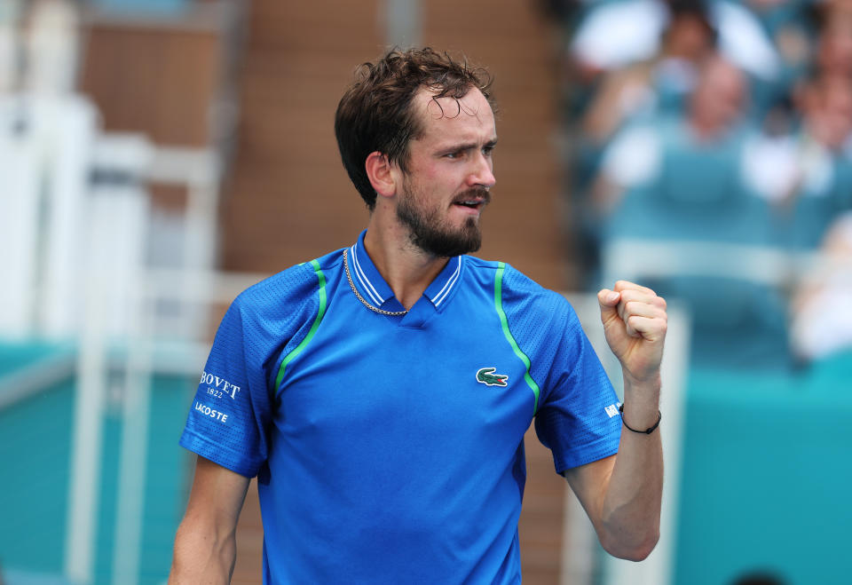 Daniil Medvedev, pictured here after his win over Karen Khachanov at the Miami Open.