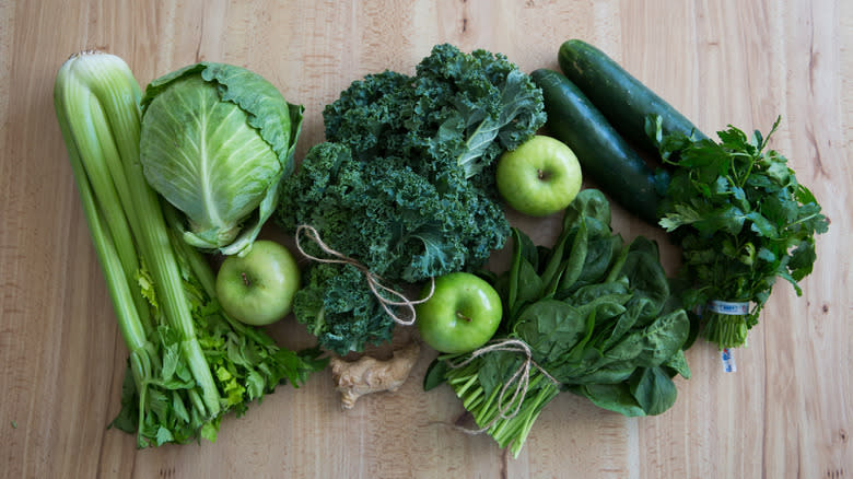 green juice ingredients on table