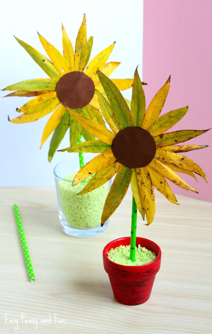 fall crafts ideas sunflower leaf craft