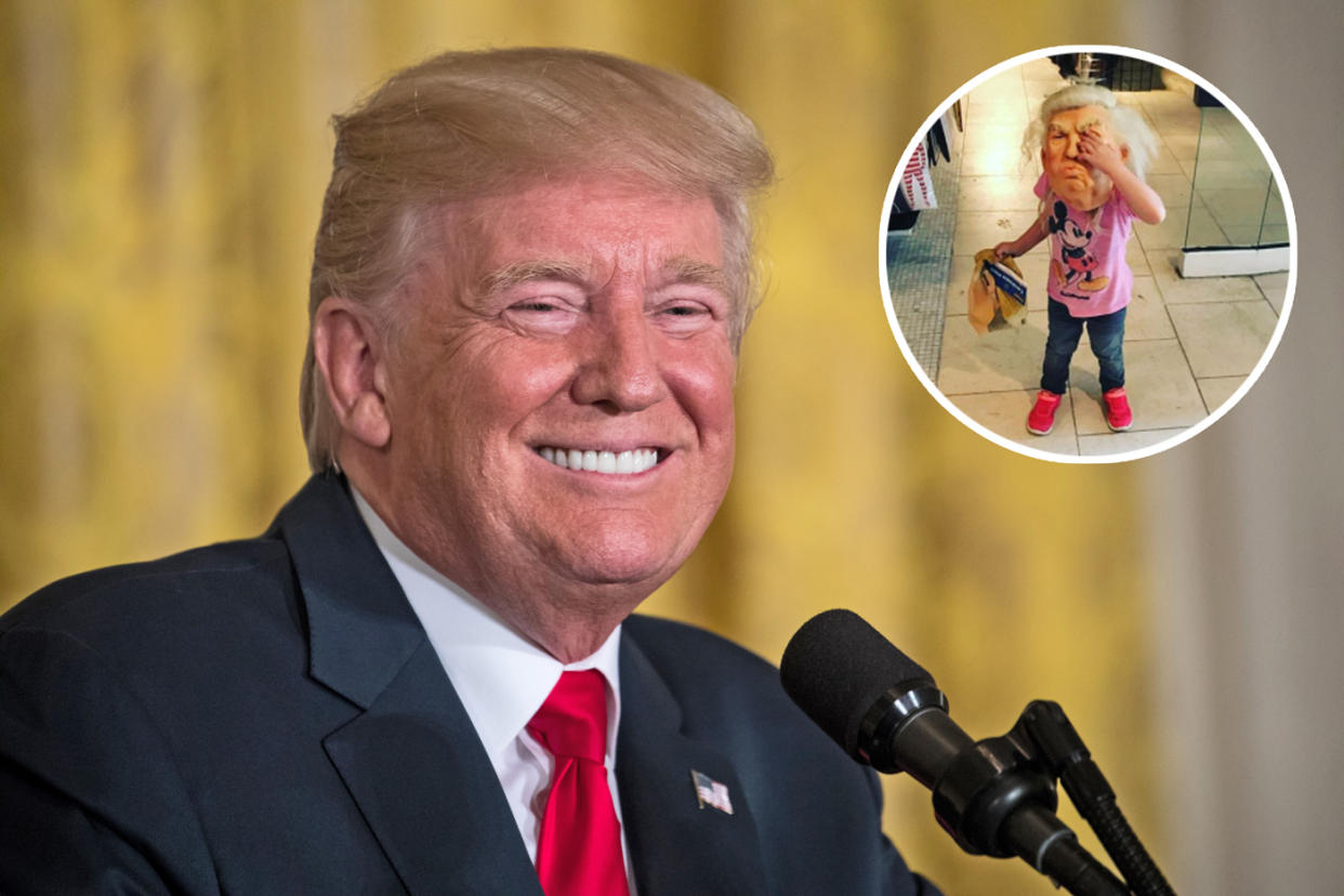 President Trump’s granddaughter wore a Halloween mask of his face. (Photos: Getty Images, Donald Trump Jr. via Instagram)