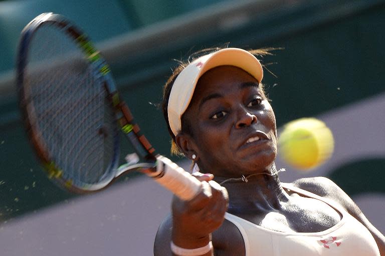 US Sloane Stephens returns the ball to Bulgaria's Tsvetana Pironkova during the women's third round at the Roland Garros 2015 French Tennis Open in Paris on May 30, 2015