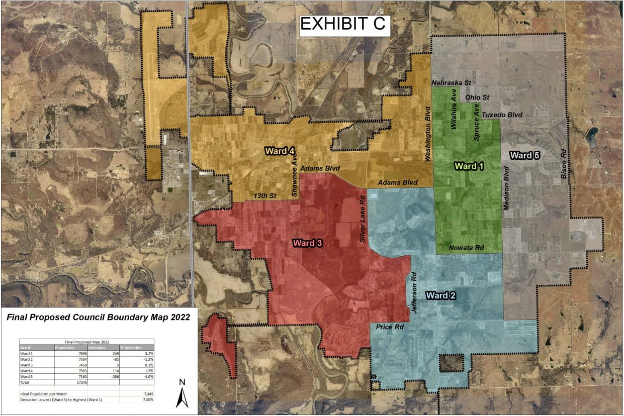 Proposed boundaries for Bartlesville City Council wards were presented at February's City Council meeting.