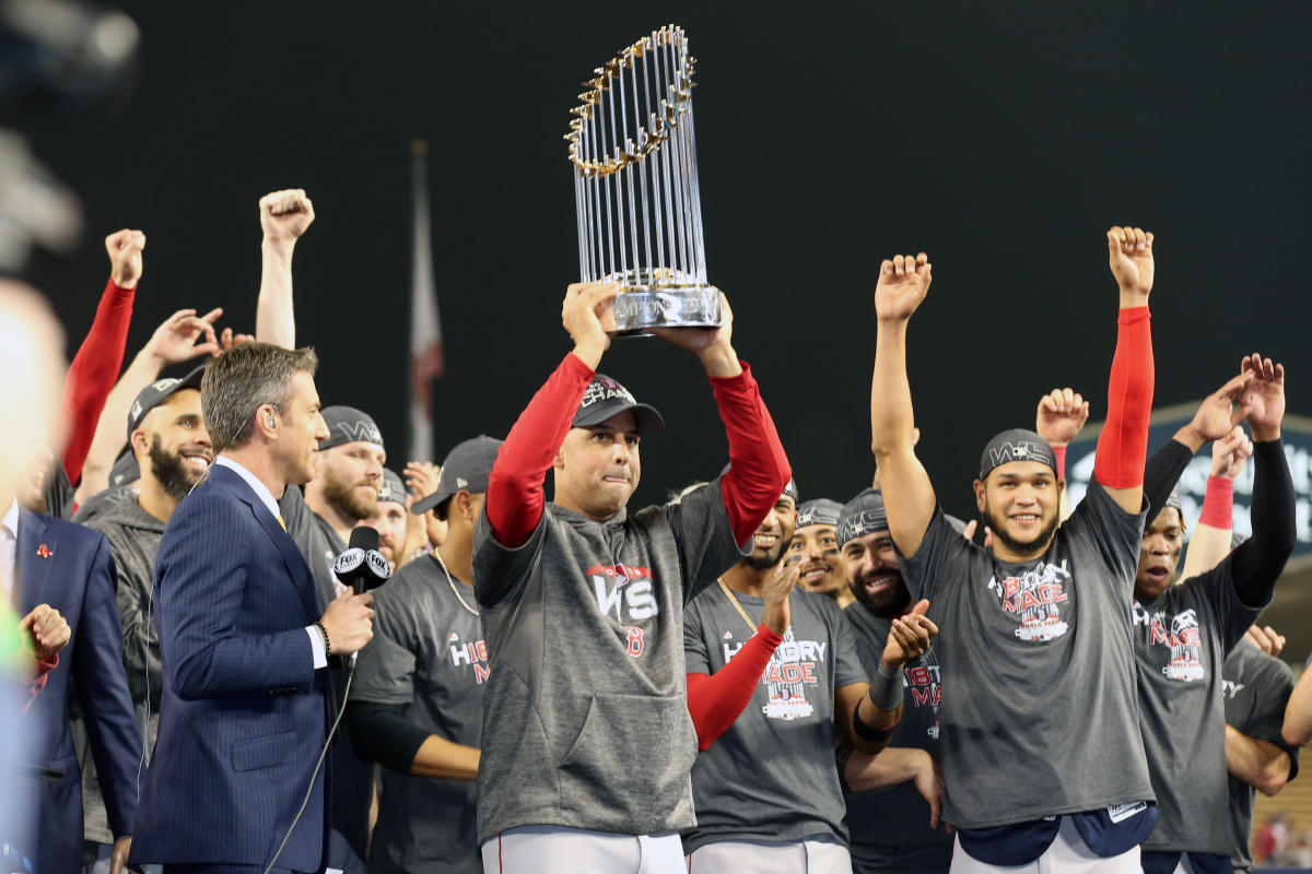 Red Sox presented World Series trophy 