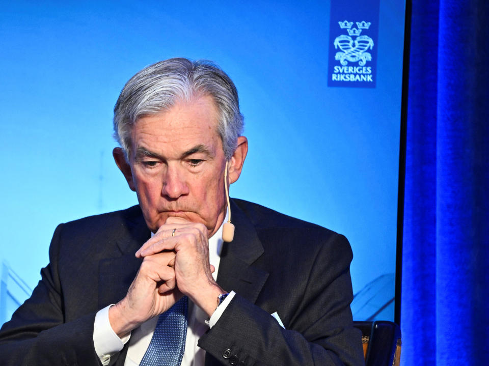 Chair of the Board of Governors of the Federal Reserve System Jerome H. Powell participates in a panel during a Central Bank Symposium at the Grand Hotel in Stockholm, Sweden, January 10, 2023. TT News Agency/Claudio Bresciani/via REUTERS ATTENTION EDITORS - THIS IMAGE WAS PROVIDED BY A THIRD PARTY. SWEDEN OUT. NO COMMERCIAL OR EDITORIAL SALES IN SWEDEN.&#x002028;