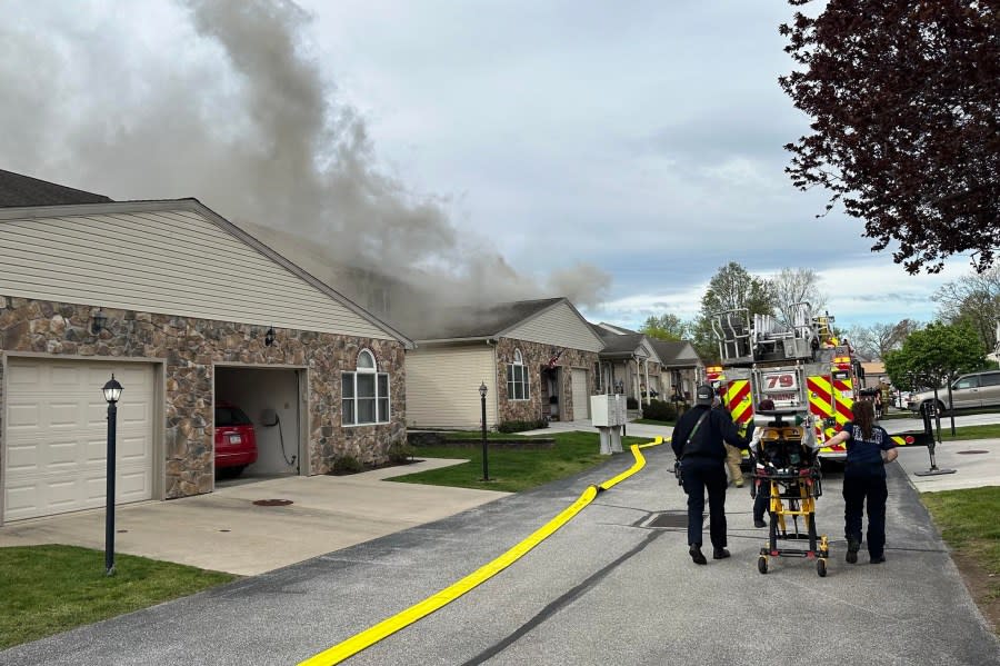 Smoke could be seen billowing from a townhome in Penn Township, York County on Saturday, April 13, 2024. (Photo Courtesy: Hanover Area Volunteer Fire & Rescue)