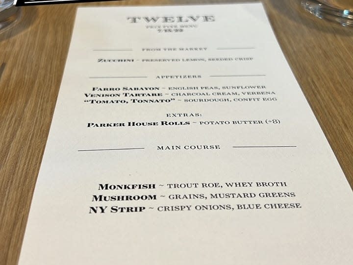 Twelve Menu