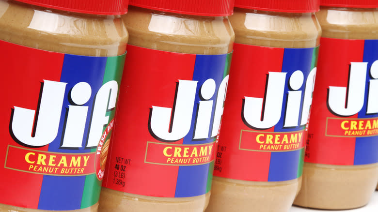 Four jars of Jif peanut butter