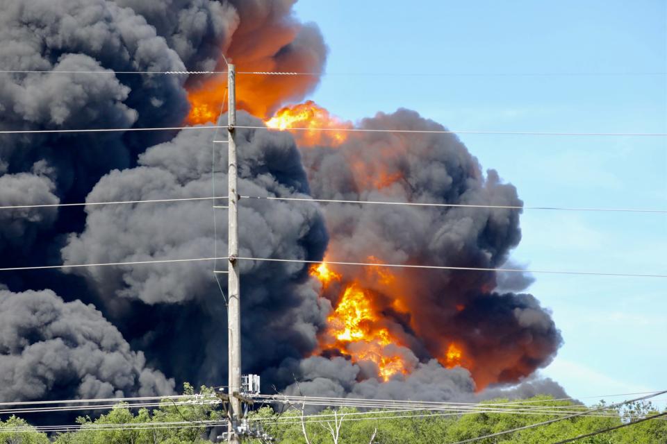 Fire and smoke billow into the air above Chemtool in Rockton on Monday, June 14, 2021. Officials said the cause of the massive fire that burned for days was accidental. An estimated 1,000 residents who lived within a 1-mile of the plant were evacuated.