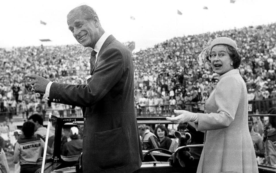 The Queen Elizabeth II and Prince Philip Duke of Edinburgh at the closing ceremony of the 1982 Commonwealth Games in Brisbane - Fairfax Media 