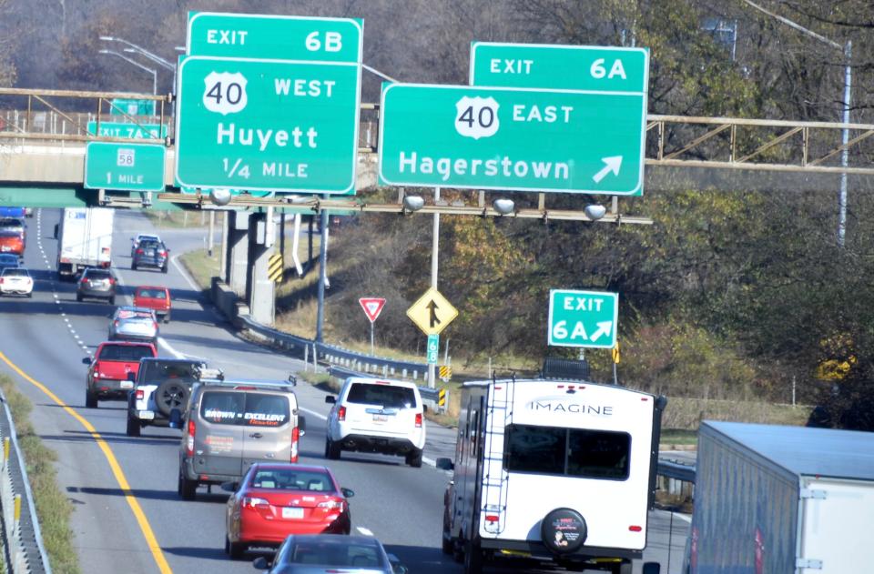 Traffic travels north on Interstate 81 near U.S. 40 on Monday in Hagerstown.
