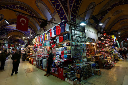 Merchants wait for customers at the historical Grand Bazaar, known as the Covered Bazaar, in Istanbul, Turkey, January 12, 2017. Picture taken January 12, 2017. REUTERS/Murad Sezer