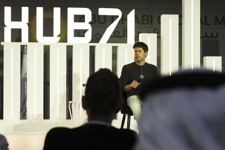 OpenAI CEO Sam Altman speaks in Abu Dhabi, United Arab Emirates, Tuesday, June 6, 2023. Altman on Tuesday suggested an international agency like the International Atomic Energy Agency could oversee artificial intelligence worldwide while visiting the United Arab Emirates. (AP Photo/Jon Gambrell)