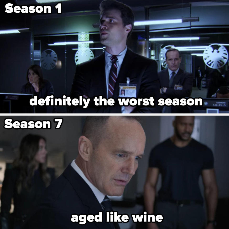 season 1 labeled "definitely the worst season" and 7 labeled "aged like wine"