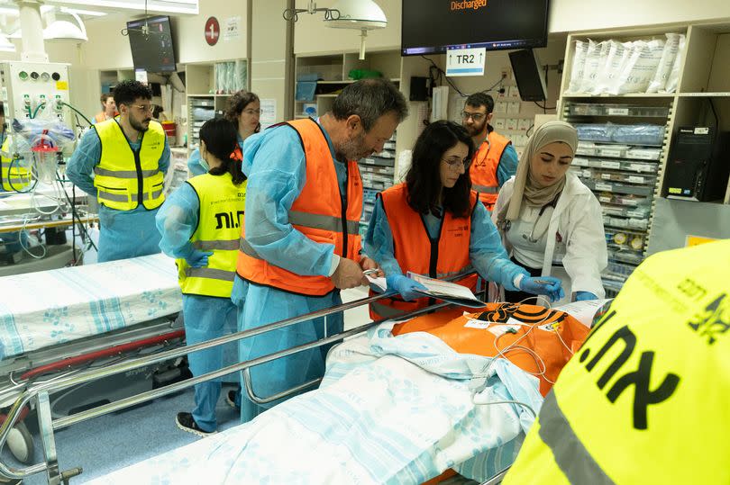 Rambam hospital workers practice a mass casualty drill in Haifa, Israel in the wake of a missile and drone attack from Iran