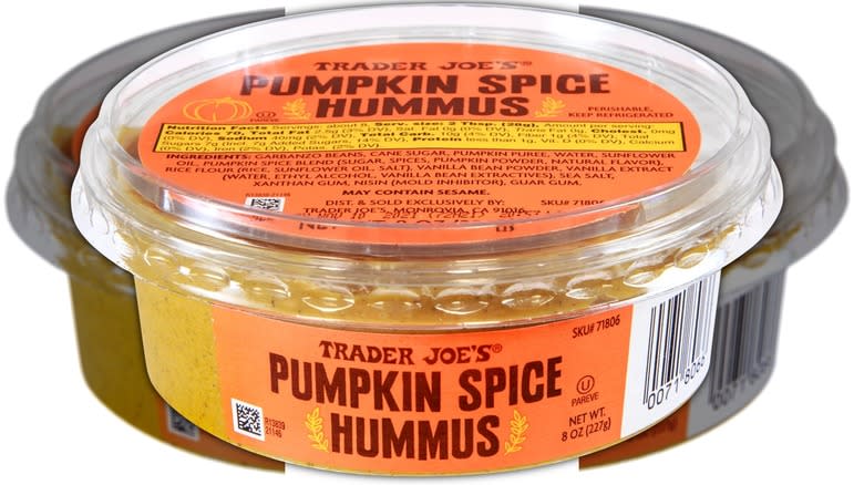 Pot of pumpkin spice hummus