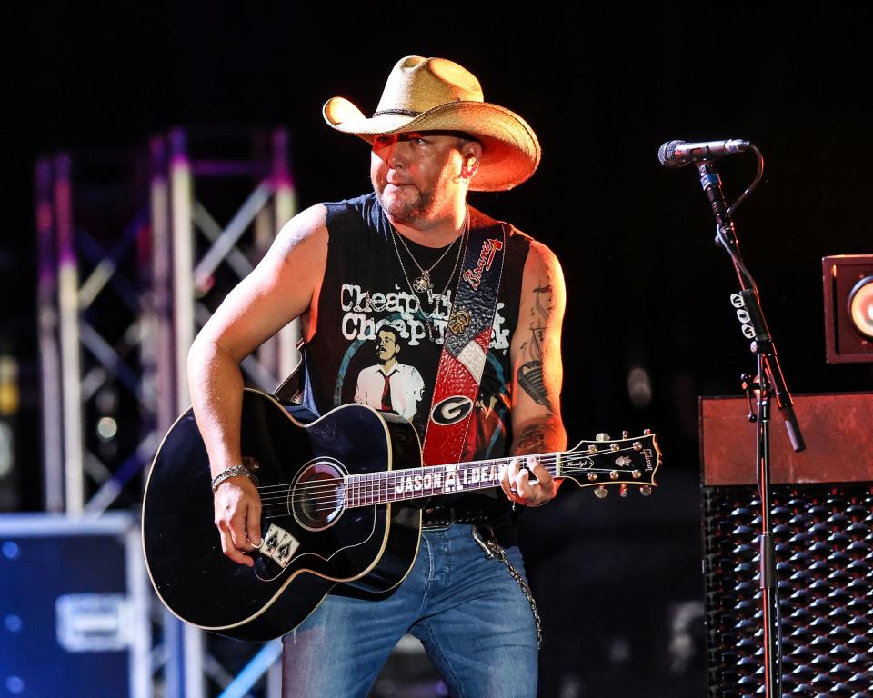 Jason Aldean takes the stage at the Iowa State Fair on Sunday night.