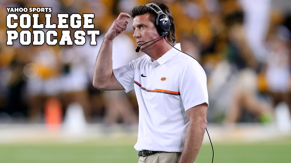 Head coach Mike Gundy of the Oklahoma State Cowboys reacts as the Oklahoma State Cowboys take on the Baylor Bears 2016. Gundy was in the news this week for all of the wrong reasons. (Photo by Tom Pennington/Getty Images)