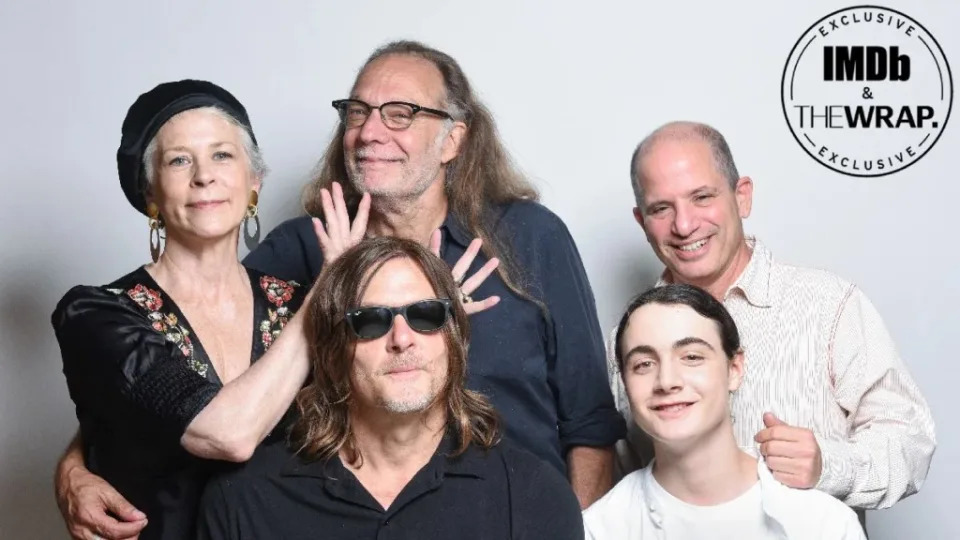 Melissa McBride, Greg Nicotero, Norman Reedus, Louis Puech Scigliuzzi and David Zabel pose in the IMDboat Exclusive Portrait Studio at San Diego Comic-Con 2024 at The IMDb Yacht on July 26, 2024. (Credit: Vivien Killilea/Getty Images for IMDb)