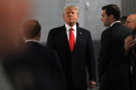 <p>U.S. President Donald Trump in the tunnel before going on field prior to the CFP National Championship presented by AT&T between the Georgia Bulldogs and the Alabama Crimson Tide at Mercedes-Benz Stadium on January 8, 2018 in Atlanta, Georgia. (Photo by Mike Lawrie/Getty Images) </p>