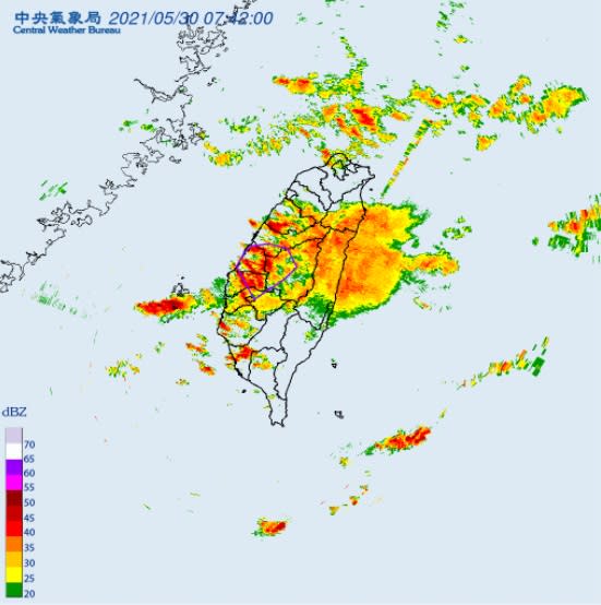 氣象局針對台中市、南投縣、彰化縣、雲林縣、嘉義縣發布大雷雨即時訊息，時間為今天上午8:14至9:15。