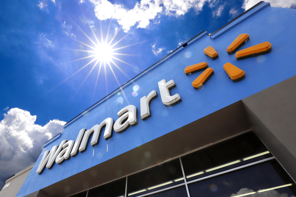 FILE - A Walmart sign is displayed over the entrance to a store, June 25, 2019, in Pittsburgh. Walmart said Tuesday, April 30, 2024, that it is launching its biggest store-label food brand in 20 years in terms of its breadth of items, as it seeks to appeal to younger customers who are not brand loyal and want chef-inspired foods that are more affordably priced. (AP Photo/Gene J. Puskar, File)