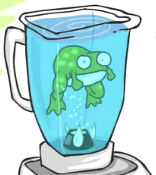 Cartoon frog in a blender