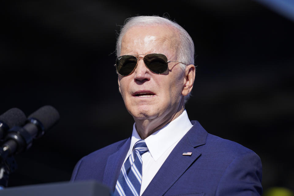 President Joe Biden speaks at Tioga Marine Terminal, Friday, Oct. 13, 2023, in Philadelphia. (AP Photo/Evan Vucci)