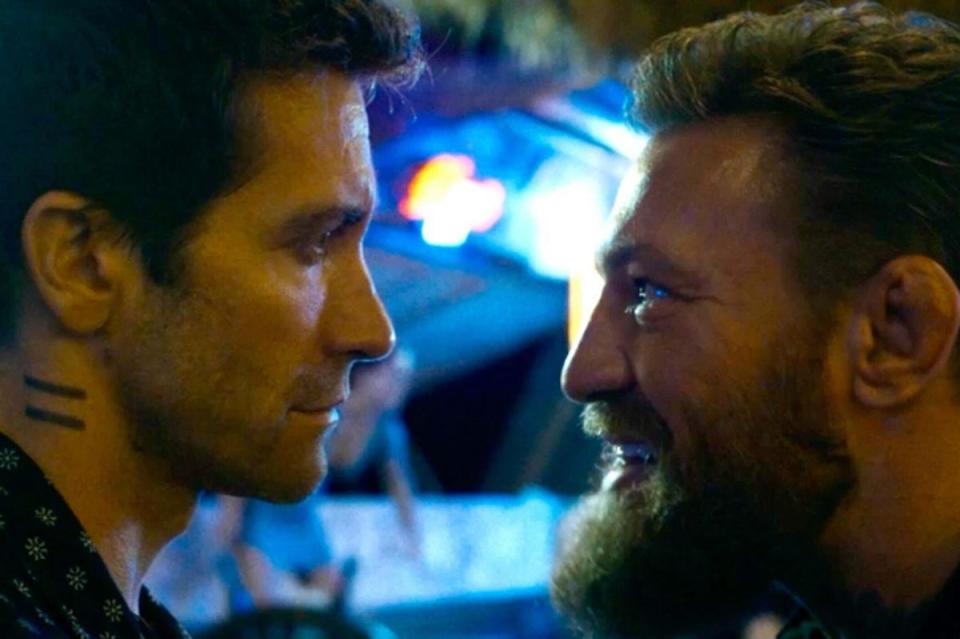 Jake Gyllenhaal (left) and Conor McGregor in the trailer for Road House (Amazon MGM Studios/Amazon Prime)