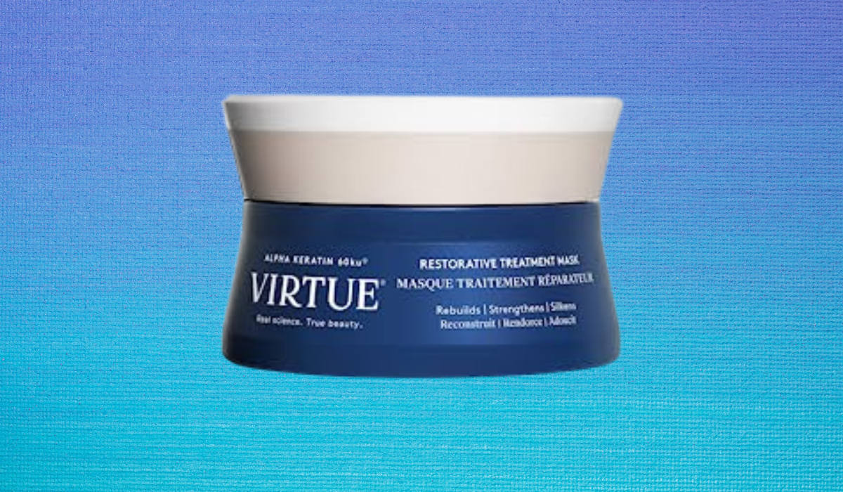 A photo of the hair mask on a blue background.