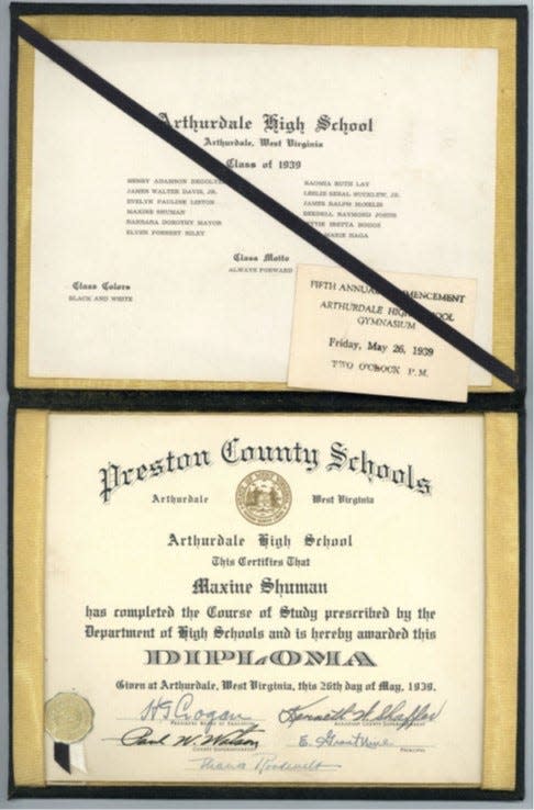 A 1939 diploma from Arthurdale High School, signed by Eleanor Roosevelt, is part of "Leaders in Literacy," a new exhibit at the First Ladies Library & Museum in Canton. The exhibit opens to the public on Wednesday.