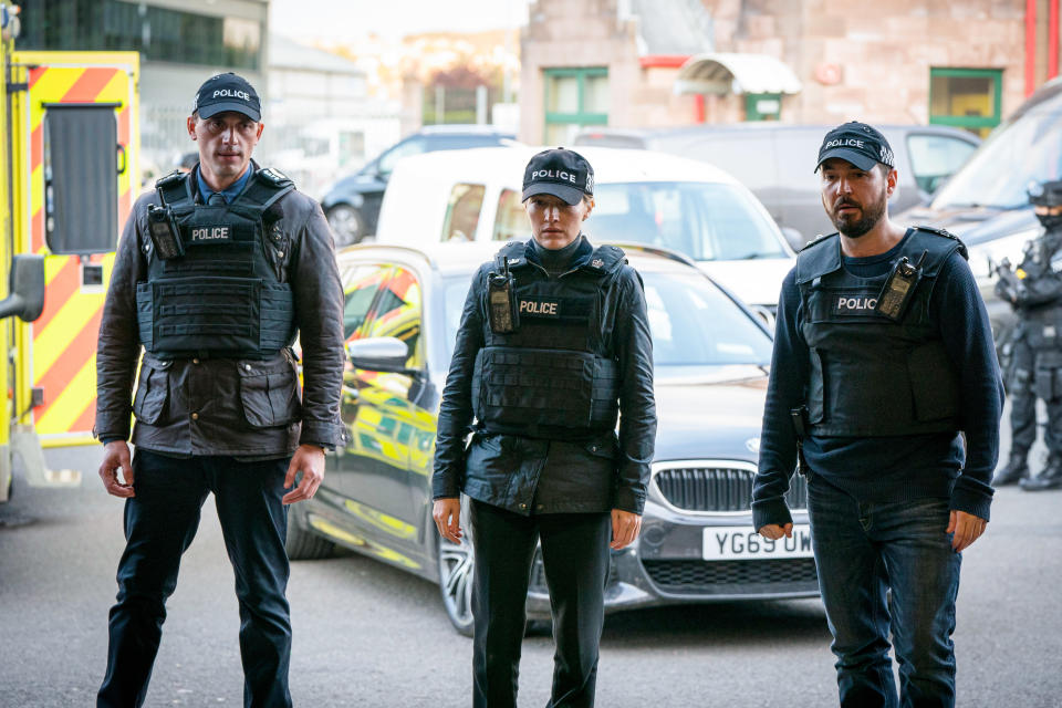 WARNING: Embargoed for publication until 00:00:01 on 13/04/2021 - Programme Name: Line of Duty S6 - TX: n/a - Episode: Line Of Duty - Ep 5 (No. n/a) - Picture Shows: *NOT FOR PUBLICATION UNTIL 00:01HRS, TUESDAY 13TH APRIL, 2021*  DS Chris Lomax (PERRY FITZPATRICK), DCI Joanne Davidson (KELLY MACDONALD), DI Steve Arnott (MARTIN COMPSTON) - (C) World Productions - Photographer: Steffan Hill