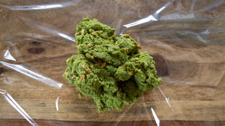 green cookie dough on plastic