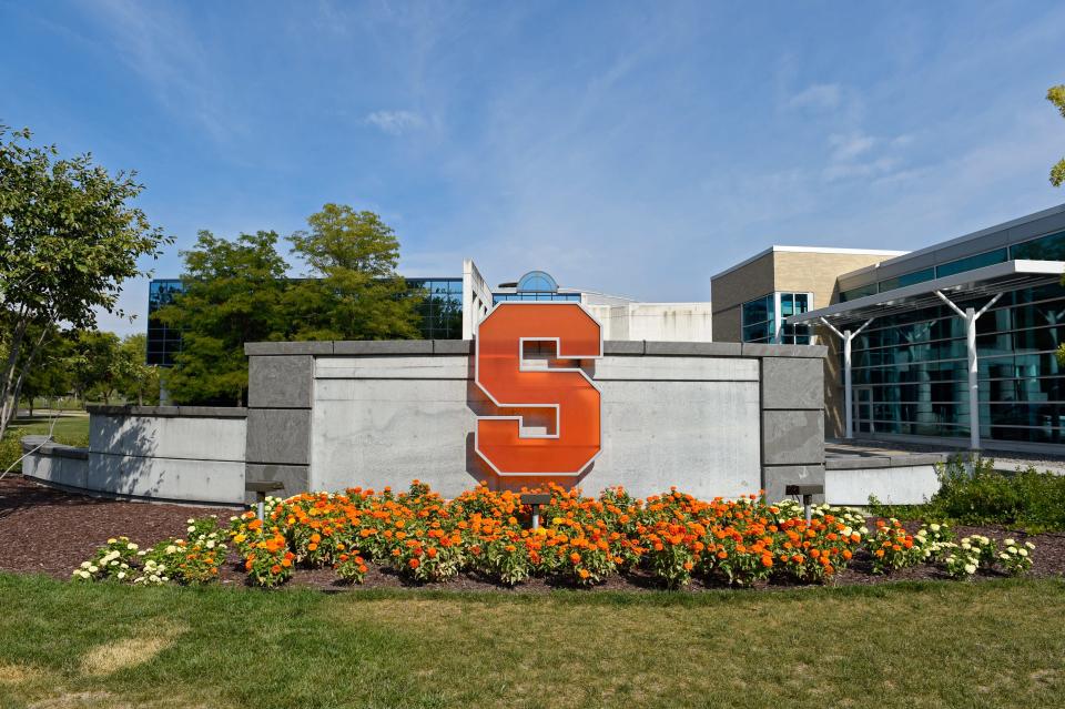 The Syracuse Orange logo outside of the Iocolano-Petty Football Complex on Sept., 17, 2016, on the campus of Syracuse University in Syracuse, New York. 