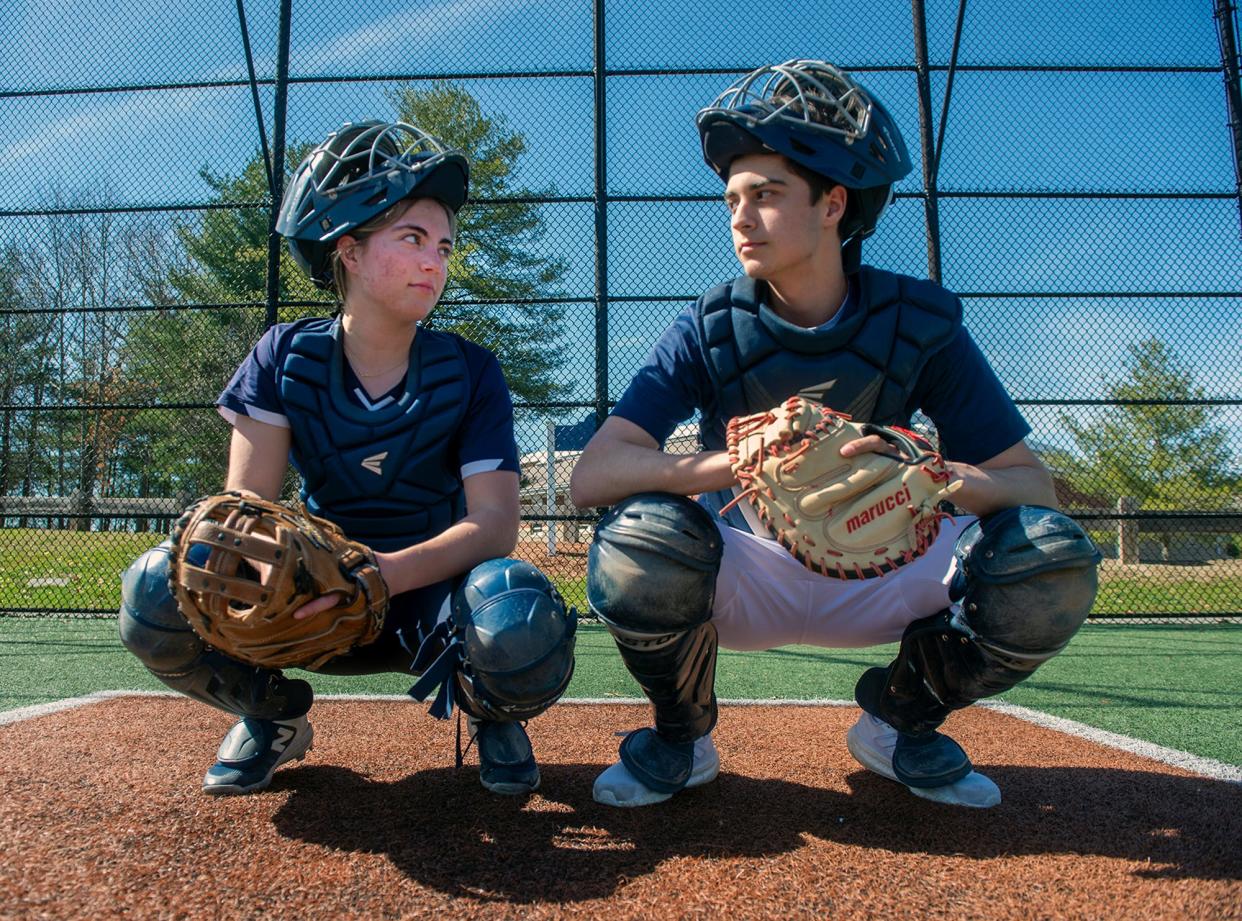 Medway High School juniors and twins Priya and Jason Bedard are each captains of their respective teams, softball and baseball, here before practice, April 9, 2024.