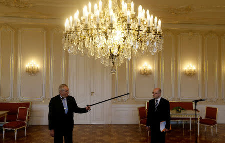 Czech Prime Minister Bohuslav Sobotka meets with President Milos Zeman at Prague Castle in Prague, Czech Republic May 4, 2017. REUTERS/David W Cerny