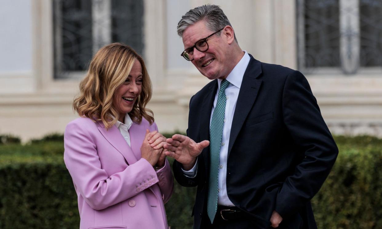 <span>British prime minister, Keir Starmer, with his Italian counterpart, Giorgia Meloni in the gardens of the Villa Doria Pamphili.</span><span>Photograph: Fotia/AGF/Rex/Shutterstock</span>