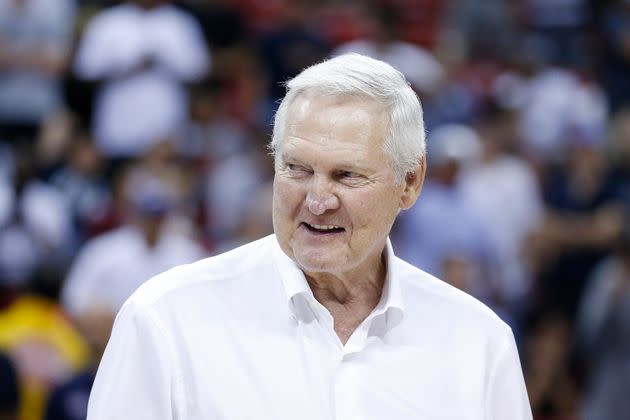 Executive board member Jerry West of the Los Angeles Clippers watches the action between the Los Angeles Lakers and the New York Knicks at the Thomas & Mack Center on July 10, 2019, in Las Vegas.